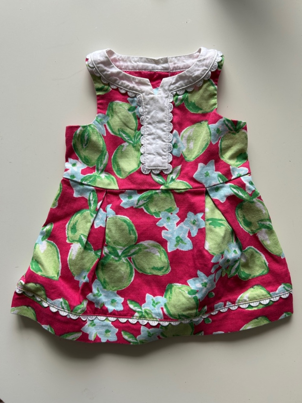 Janie and Jack Pink Floral Lemon Print Dress with White Trim